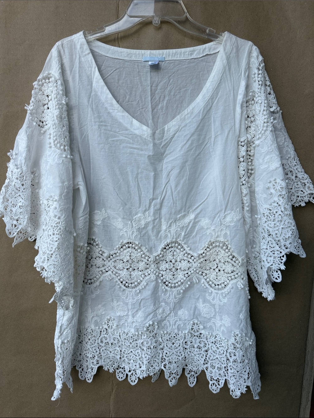 Eberjey Castaway Embroidered Lace Tunic Cover-Up White S/M Boho Like New